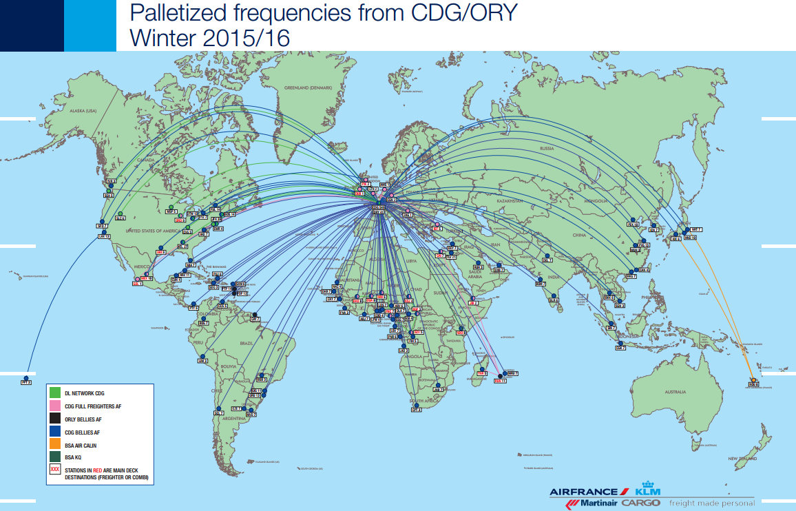 AF-KL货运网络（基于巴黎戴高乐CDG和奥利机场ORY）