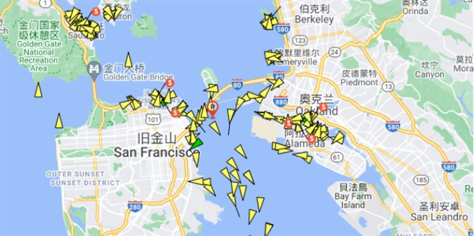 截止今天奥克兰港船舶等待图